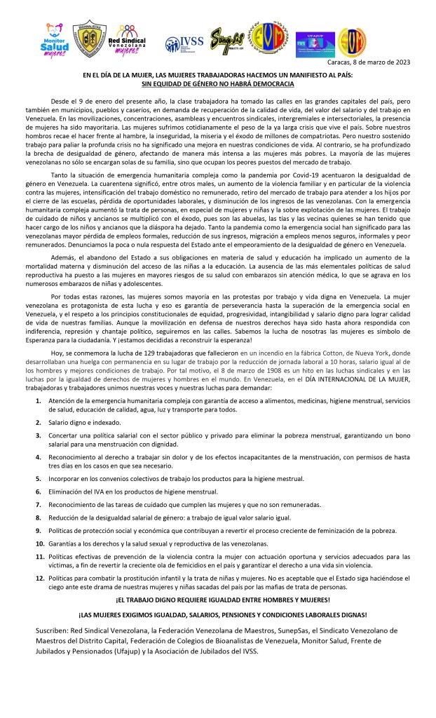 Manifiesto por el Día Internacional de la Mujer| Sindicatos alzan la&nbsp;voz